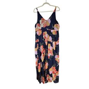 Maurices Womens Blue Orange Floral Tiered V-Neck Maxi Dress Size XL